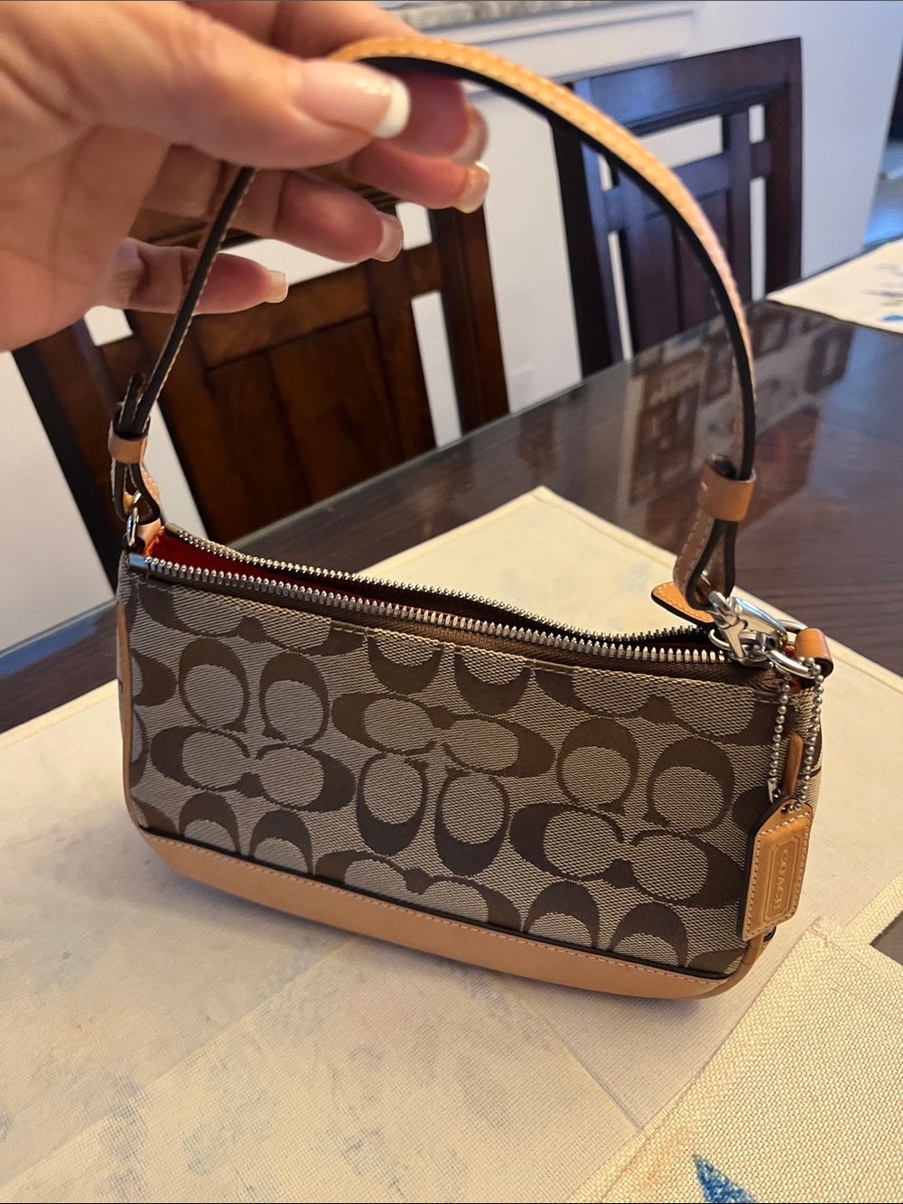 Coach Brown Signature Canvas Mini Pouch with Tan Leather Trim - Picture 2 of 7